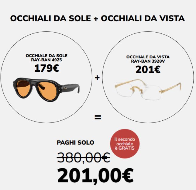 promo 2x1 su un occhiale da sole e uno da vista